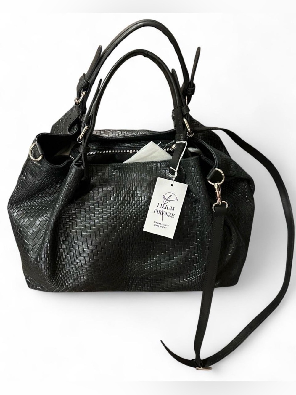 Lilium Firenze Black Woven Leather Tote Bag